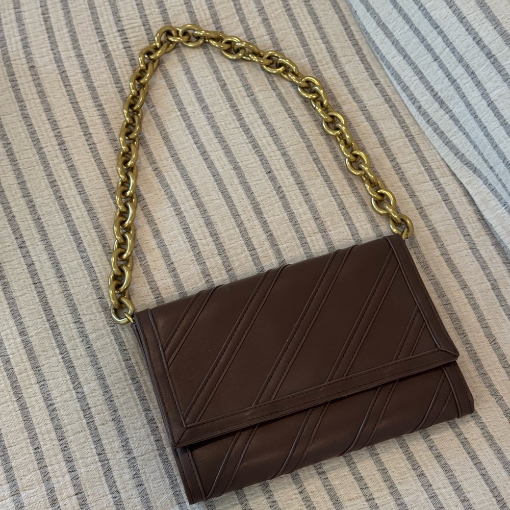Madison West Brown Shoulder Bag with Gold Chain